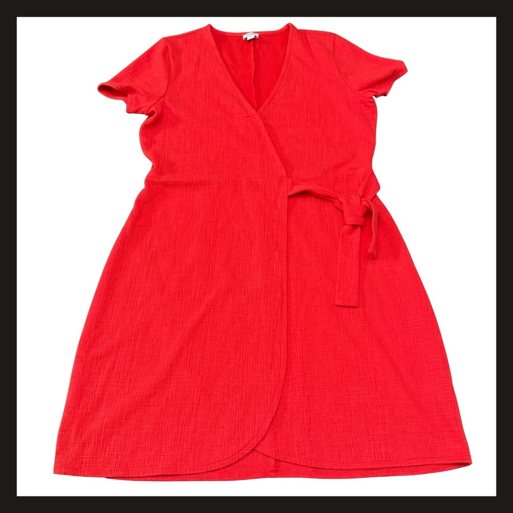 J.Crew Red Faux Wrap Slip On Dress Women’s Medium SP20 AK924 Midi Viscose EUC - Picture 1 of 12